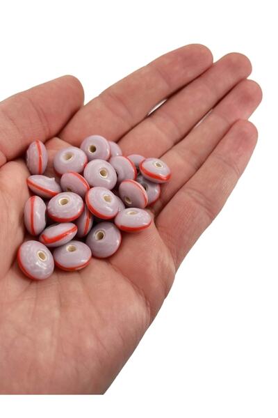 Selvi Konsept Murano Çizgili Rondela Cam Boncuk Mürdüm 13 Mm 10 Adet