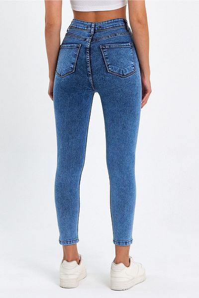 geenz manifacture Snow Wash Μπλε ψηλόμεσο τζιν παντελόνι Skinny Power Lycra