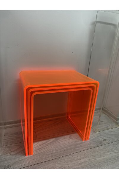 Pleksi Marketi 10 Mm Ithal Dökme Üçlü Pleksi Zigon Sehpa Florance Turuncu