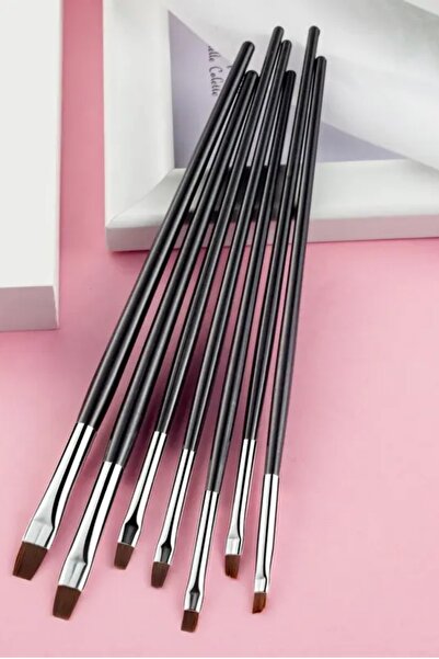alaraycosmetics Siyah Set Üst Kalite Protez Tırnak Jel Fırça Seti  7li