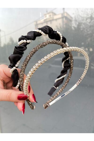 CSR AKSESUAR Σετ 3 τεμαχίων σατέν μαργαριτάρι και πέτρα κορώνα