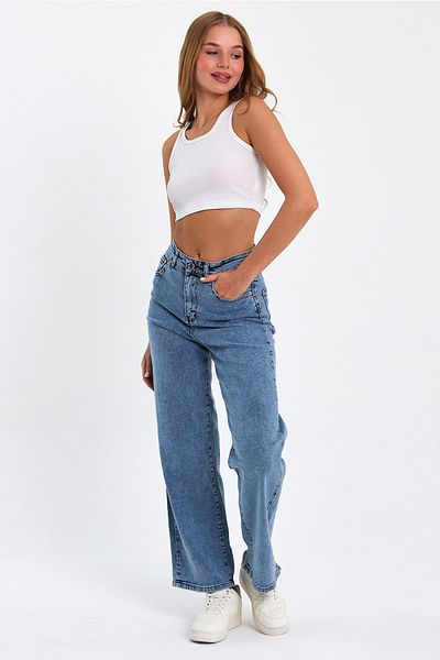 geenz manifacture Indiana 90s Blue Lycra - Σούπερ ψηλόμεσο χαλαρό Palazzo Jeans
