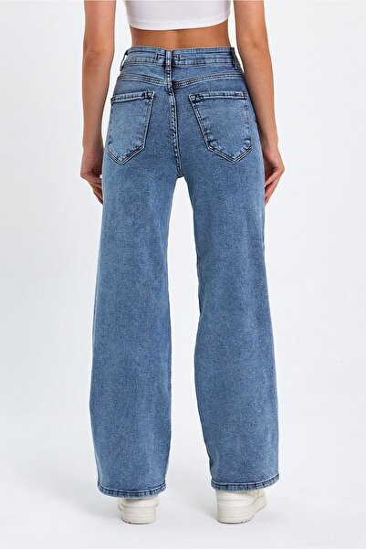 geenz manifacture Indiana 90's Snow Wash Blue Lycra Super High Waist Wide Leg Loose Jeans Palazzo Trousers