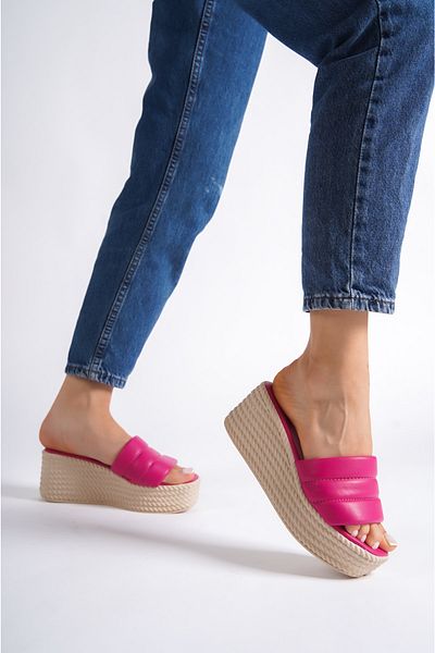 Paolo Zaccardi Adara High/Thick Orthopedic Sole Wedge Heels Women's Slippers Kt Fuchsia