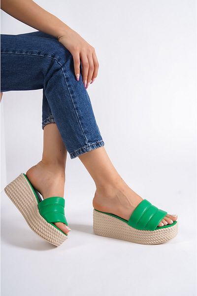 Paolo Zaccardi Adara High/Thick Orthopedic Sole Wedge Heels Women's Slippers Kt Green