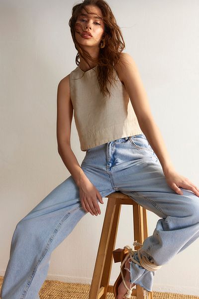Trendyol Collection Beigefarbenes Bustier aus 100 % Leinen