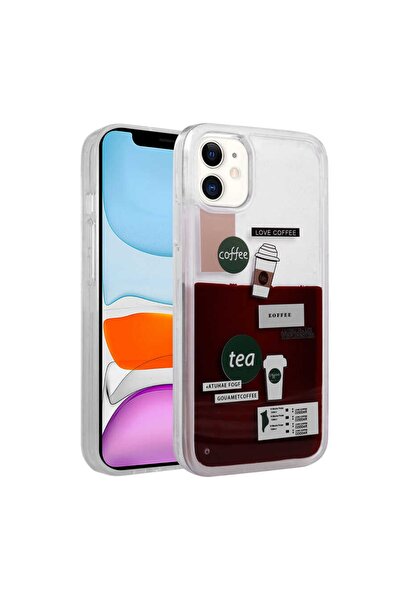 Rivor Apple Iphone 12 Kılıf Kamera Korumalı Şeffaf Coffe Desenli Sıvılı Dokul...