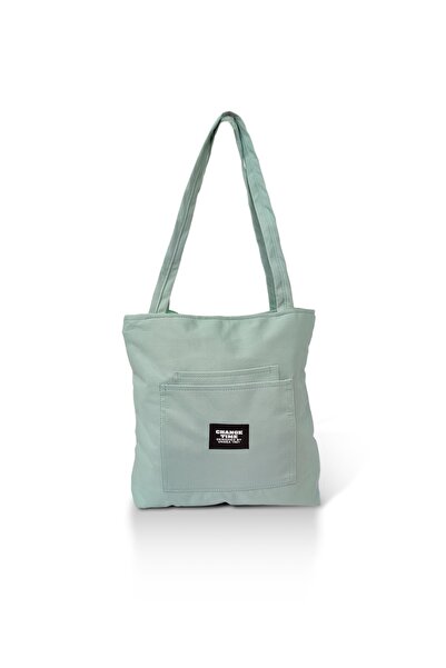 Hanselis Su Yeşili 3 Bölmeli Bez Çanta Kol Çantası Omuz Çantası