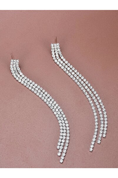 irva collection Taşlı 3'lü Uzun Sallantılı Küpe