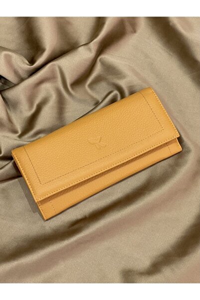 Karalı Deri Hakiki Deri Kadın Cüzdanı Bc478 Hardal