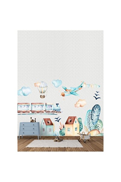 Sim Tasarım Set de autocolante de perete Dreamwallart Avion și case colorate