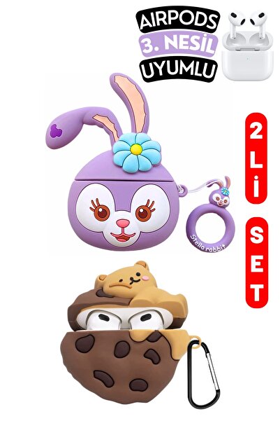 Set of 2 3. Generation Compatible Stellalou And Earphone Case With Cookie And Teddy Bear Figure, Cute Duo Set