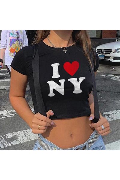 Touz I Love NY Printed Black Crop