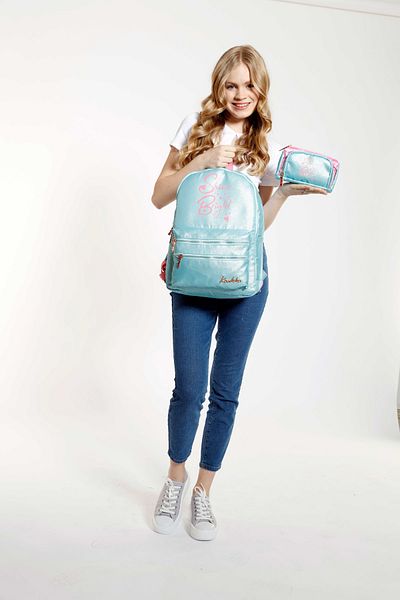 KAUKKO Set of 2 Sparkle Turquoise Backpack and Pencil Bag