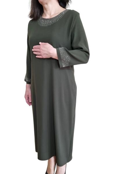HaiModa Kadın Anne Elbisesi Büyük Beden Krep Taş Işli
