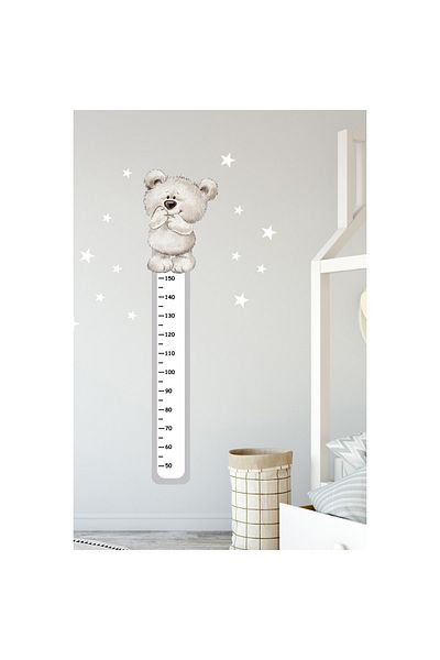Sim Tasarım Cheerful Bear Height Measurer Wall Sticker Set Colorful