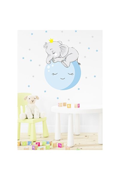 Sim Tasarım مجموعة ملصقات الحائط على شكل القمر الأزرق والفيل النائم