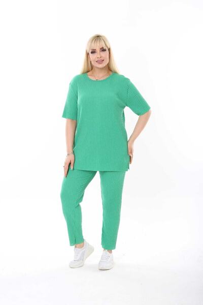 ABARSE Set de două piese din bumbac cu mânecă scurtă, cu talie înaltă, cu fante, cu potrivire confortabilă