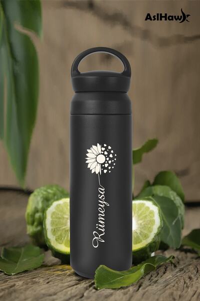 ASELESME Kişiye Özel Isimli Termos Kulplu Filtreli 500 ml Çift Katman 304 Pas...