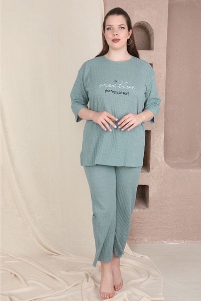 FAMES PİJAMA Mint Camisole Plus Size Pajama Set