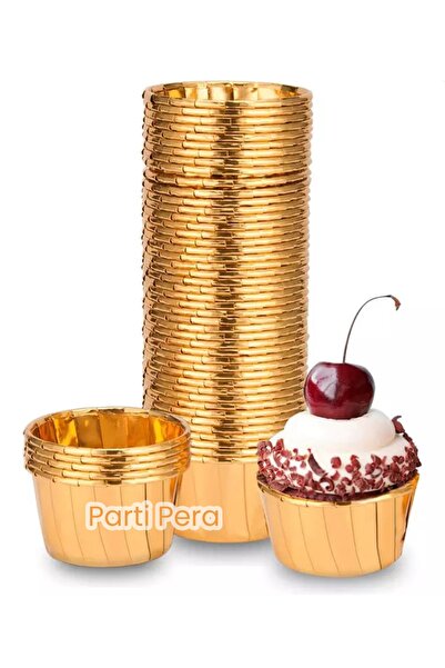 parti pera 15'li Gold Kağıt Muffin Kek Kapsülü , Metalik Altın Sarısı