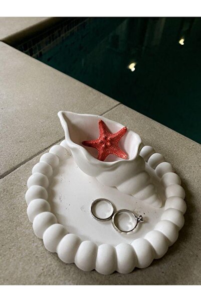 Havalı Tasarım Deniz Kabuğu Mumluk Tepsili Set