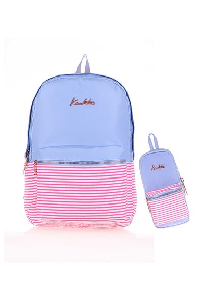 KAUKKO Set de 2 rucsac și geantă pentru stilou, albastru floral moale