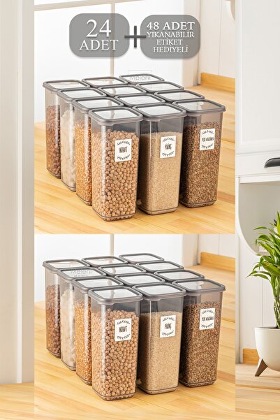 Meleni Home 24'lü Set Kapaklı Kare Erzak Saklama Kabı Antrasit 24 X 1,7 Lt Et...