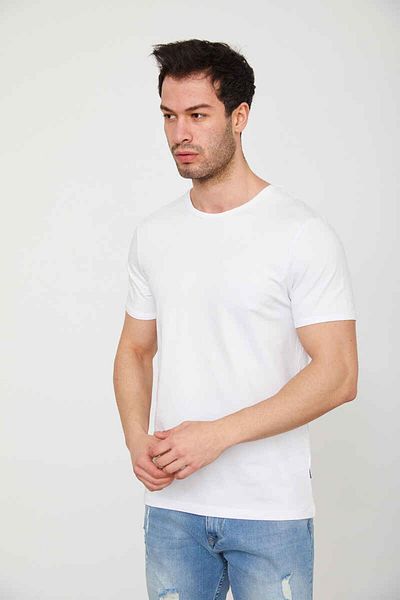 Cazador Men's 100% Cotton Summer BikeCollar Lycra Short Sleeve Straight Men's T-shirt 4618 White