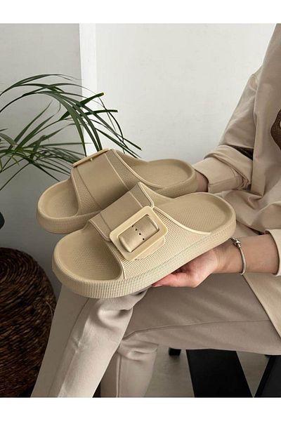 Behtah Kundura Unisex μονή πόρπη Μαλακή χοντρή αντιολισθητική σόλα Soelite Beach Pool Garden Sea Daily Παντόφλες