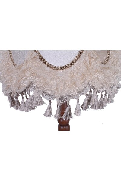 Dekovien Kumaş Kaplama Ahşap Ayak Lambader Vizon Çiçek Süsleme