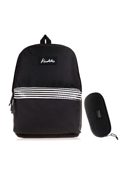 KAUKKO Set de 2 rucsac și geantă pentru stilouri cu dungi negre de culori de bază