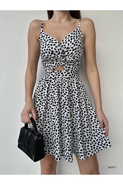 Esinty Rochie mini cu model pentru femei din țesătură de viscoză cu bretele și decolteu pe burtă (opțiune de culoare)