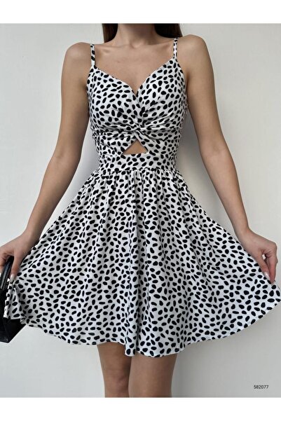 Esinty Rochie mini cu model pentru femei din țesătură de viscoză cu bretele și decolteu pe burtă (opțiune de culoare)