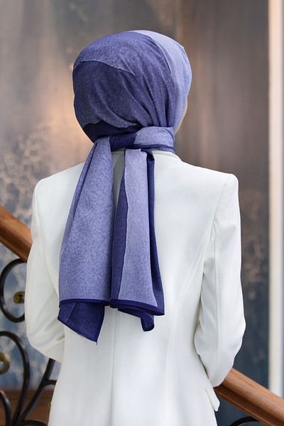 Vissona Γυναικείο πολυτελές μεταξωτό σάλι Medina Navy Blue-3