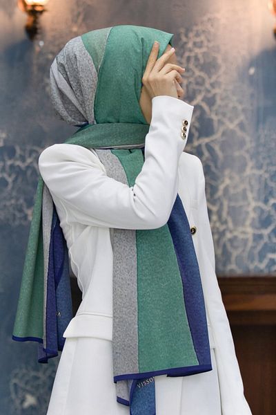 Vissona Γυναικείο σάλι πολυτελείας Medina Silk Indigo-2