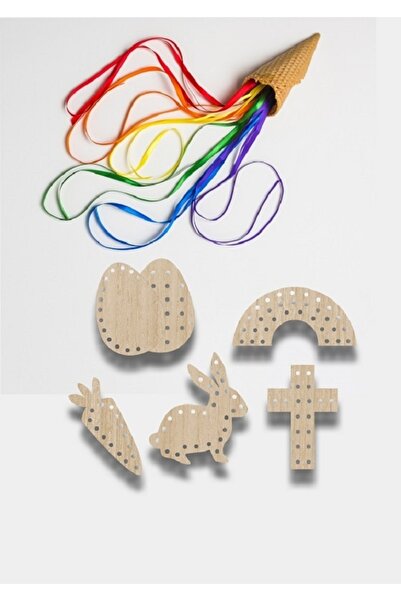 MartinaCole Montessori Bağcık Oyuncağı, Karışık Şekiller Lazer Kesimli 6 Parça