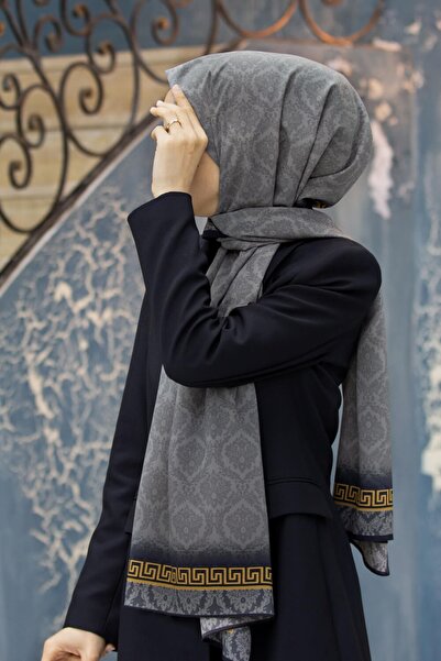 Vissona Kadın Lüks Medine Ipeği Şal Gri-3