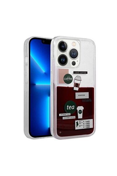 Rivor Apple Iphone 12 Pro Kılıf Kamera Korumalı Şeffaf Coffe Desenli Sıvılı D...