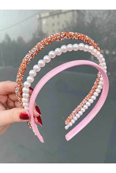 CSR AKSESUAR Σετ 3 τεμαχίων σατέν μαργαριτάρι και πέτρα κορώνα