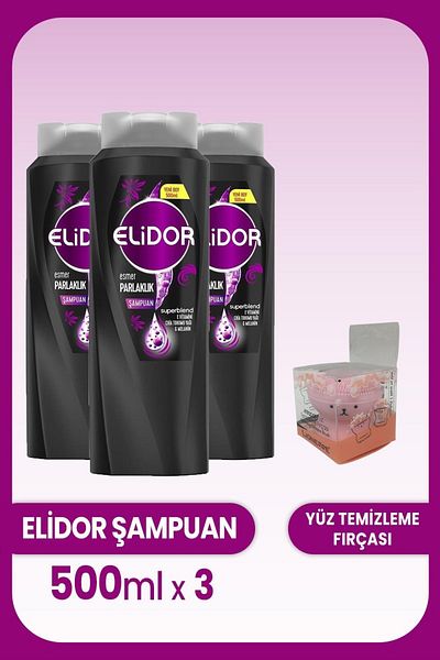 Elidor Superblend Shampoo (Brunette Shine) 500ml X 3 + Facial Brush