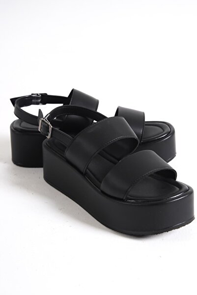 Capone Outfitters Černé dámské sandály na plochém tvaru Capone s dvojitým páskem na klínovém podpatku