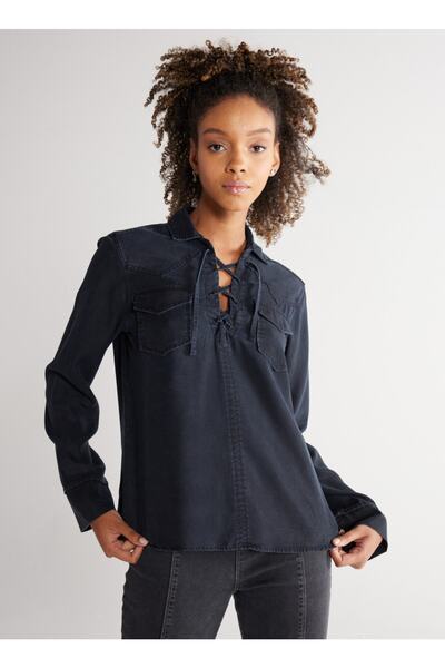 WRANGLER Regular Fit Gömlek Yaka Siyah Kadın Gömlek W231622001