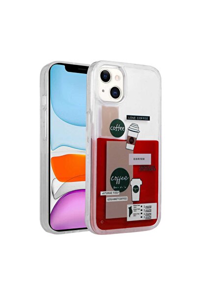 Rivor Apple Iphone 14 Plus Kılıf Kamera Korumalı Şeffaf Coffe Desenli Sıvılı ...