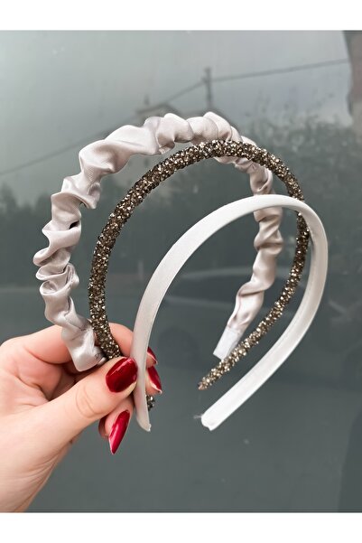 CSR AKSESUAR Σετ 3 τεμαχίων σατέν μαργαριτάρι και πέτρα κορώνα