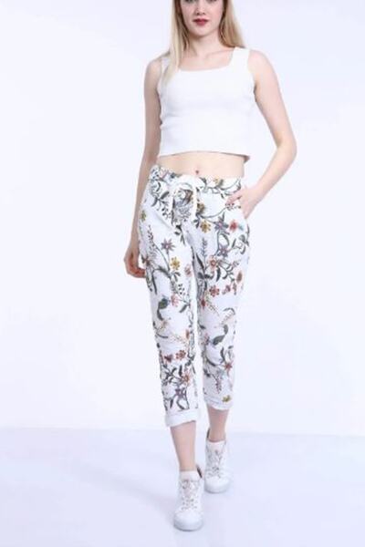 AYASOFYA OTANTIK Pantaloni skinny de damă, albi, italieni, cu talie legată și...