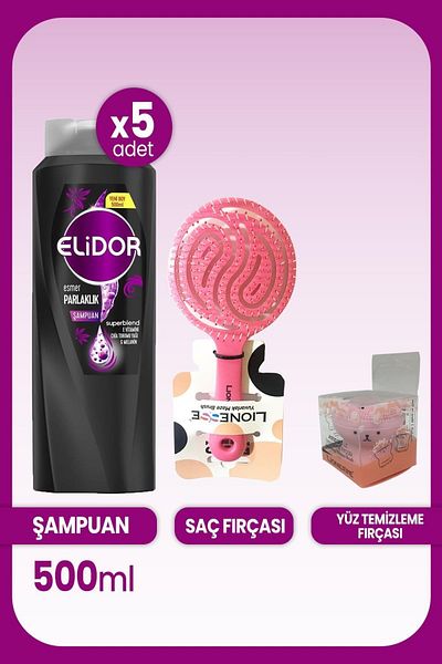 Elidor Superblend Shampoo 500ml X 5 - Shine Dark Effect and Hair, Face Brush