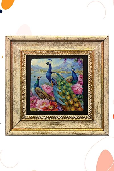 AND Taş Duvar Dekoru Tavus Kuşu Taşa Baskı Çerçeveli Tablo (20x20 Cm)