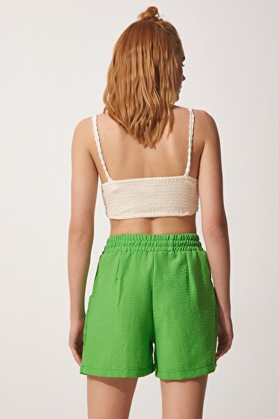 Happiness İstanbul Női zöld nyári vászon ing rövidnadrág szett CI00082