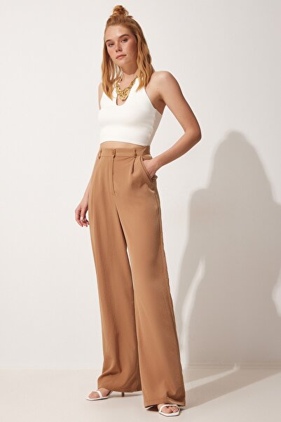 Happiness İstanbul Dámské sušenkové kalhoty Ayrobin Palazzo RV00112